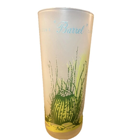VINTAGE Blakely Oil & Gas Arizona SAGUARO CACTUS Tall Frosted Collins GLASS - Picture 1 of 6